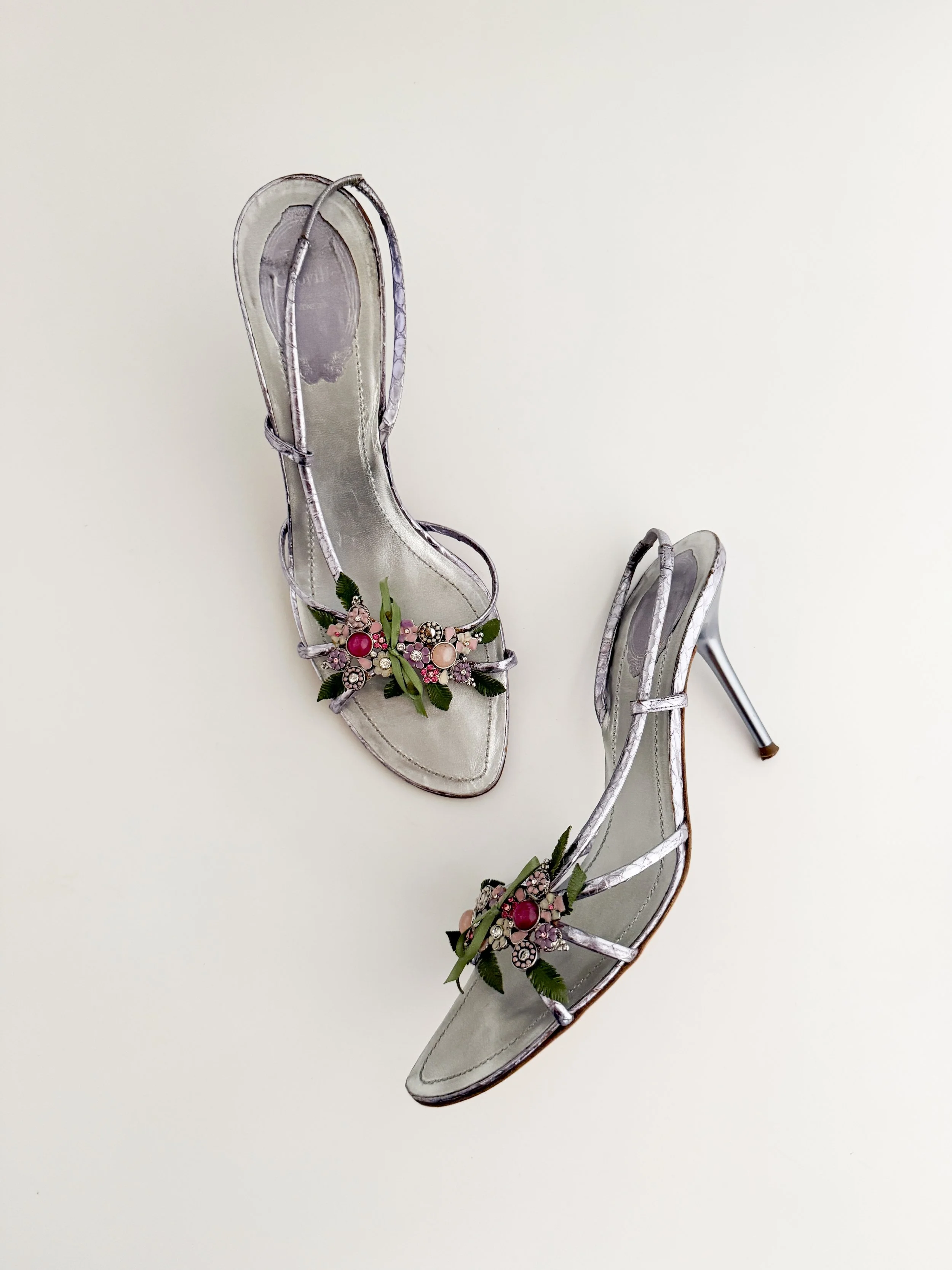 Manolo Blahnik Colorful Suede Floral Mule Heels (US 9.5 / IT 40